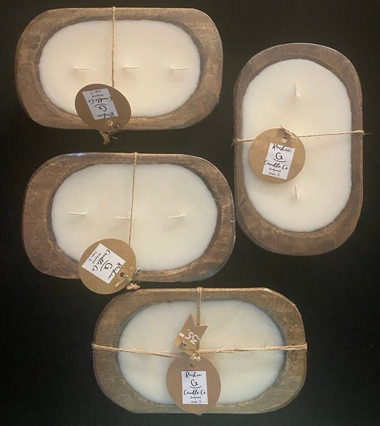 Oval Wooden Dough Bowl Candle