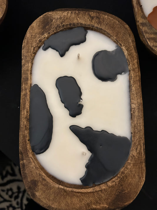 Cow Print Dough Bowl Candles