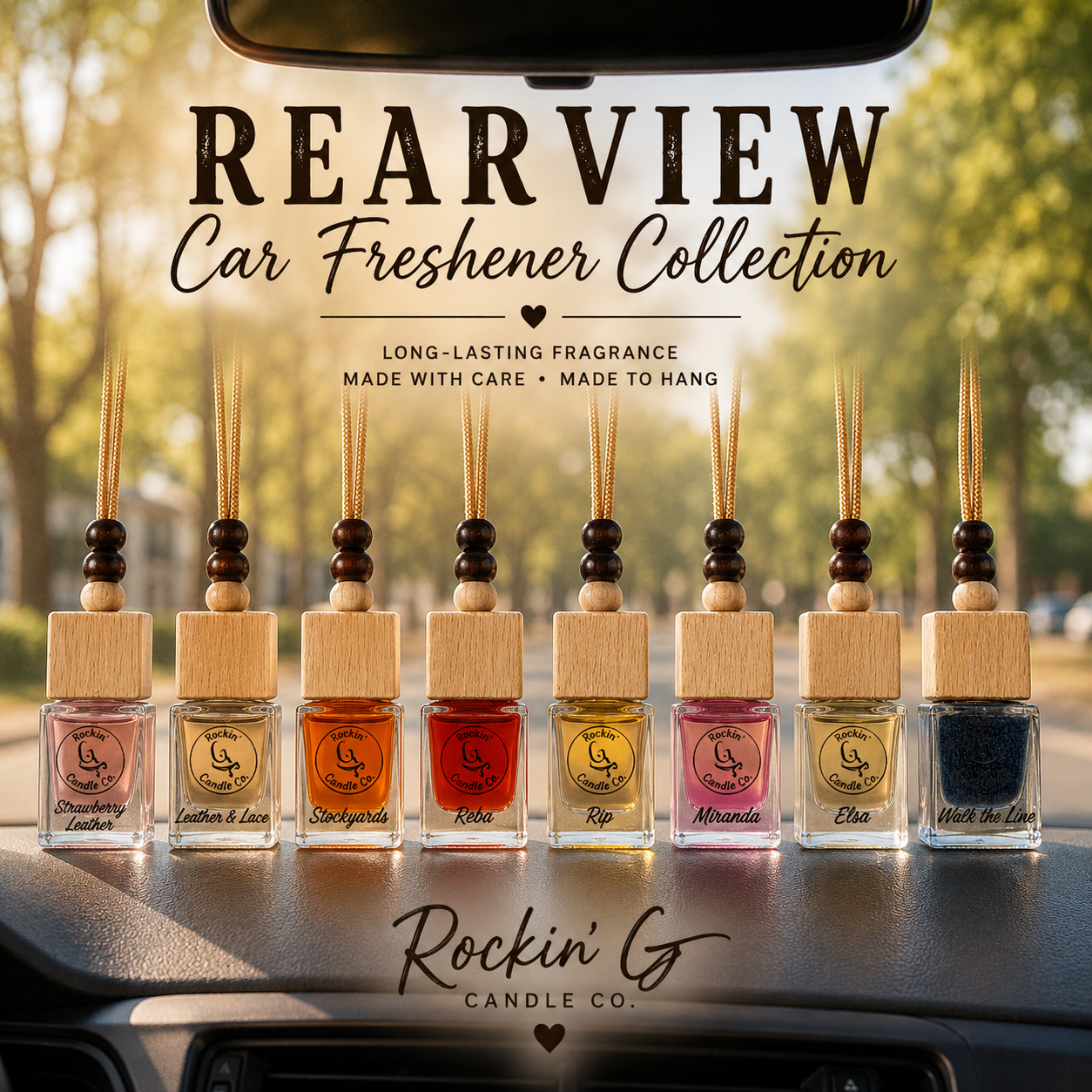 Rockin' G Candle Co. Rearview Car Freshener Collection including Walk the Line