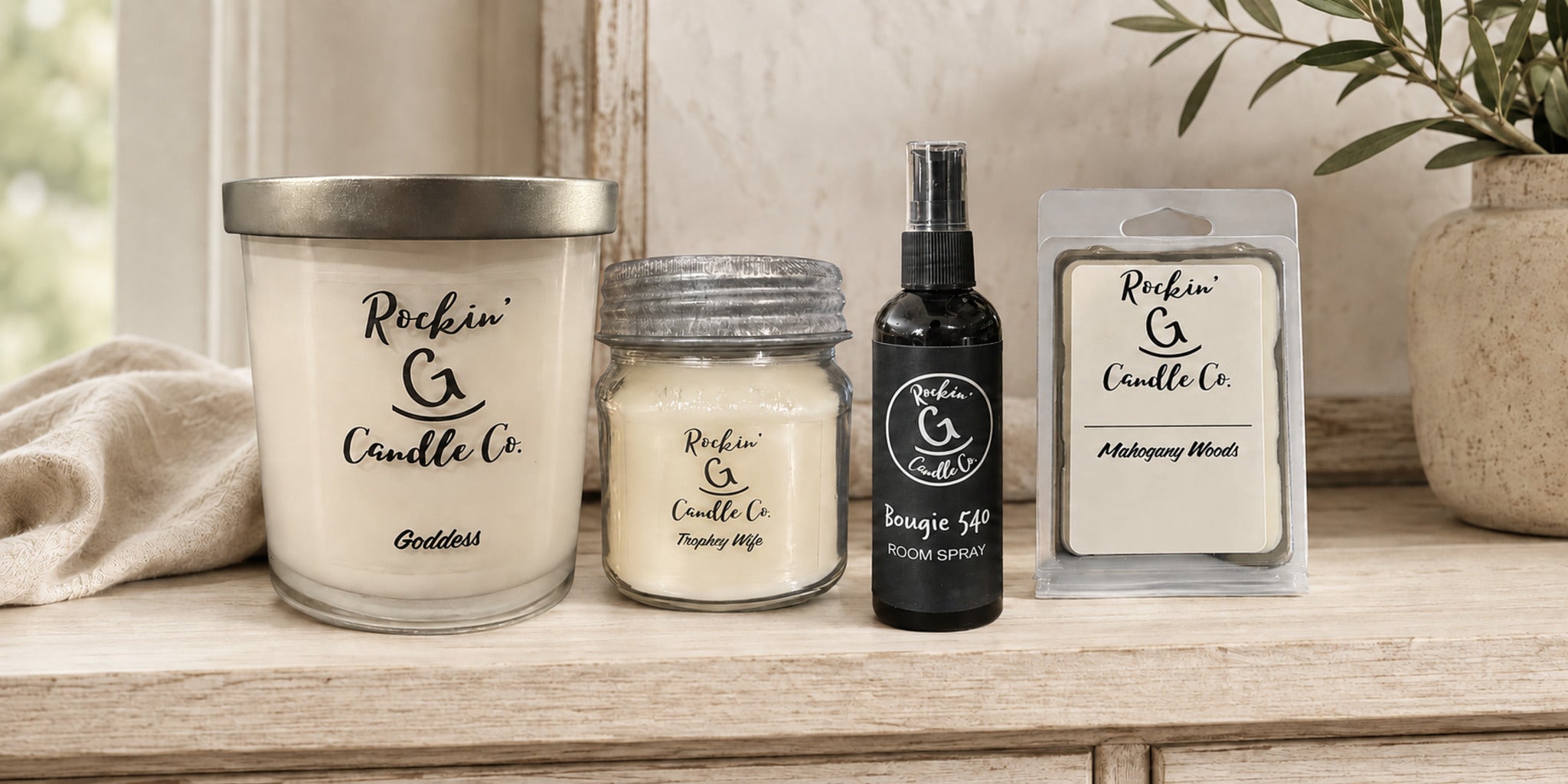 Rockin' G Candle Co. candles, wax melt, and room spray